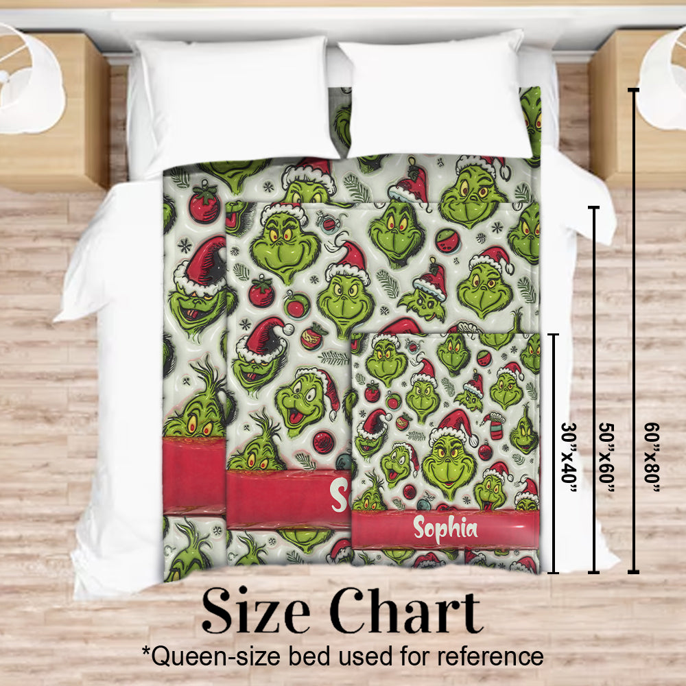 Personalized Grinch Christmas Blanket Custom Name Gift Blanket GradoCreations