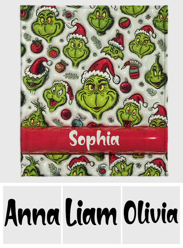Personalized Grinch Christmas Blanket Custom Name Gift Blanket GradoCreations