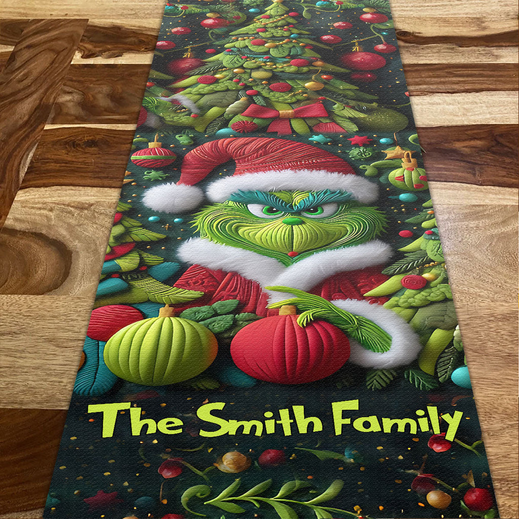 Personalized Grinchmas Table Runner Custom Family Name Holiday Decor Table Runner GradoCreations