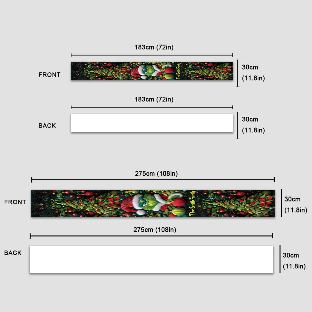 Personalized Grinchmas Table Runner Custom Family Name Holiday Decor Table Runner GradoCreations