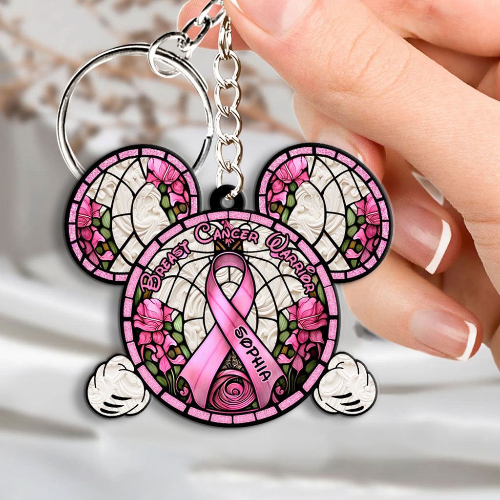 Personalized Breast Cancer Warrior Mouse Keychain Custom Name Gift Keychain GradoCreations
