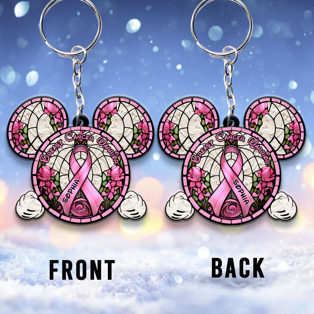 Personalized Breast Cancer Warrior Mouse Keychain Custom Name Gift Keychain GradoCreations