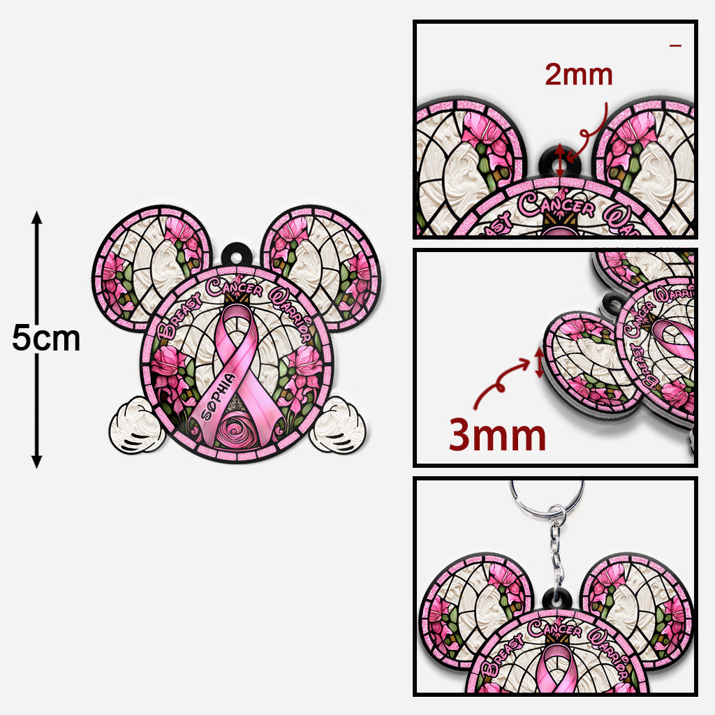 Personalized Breast Cancer Warrior Mouse Keychain Custom Name Gift Keychain GradoCreations
