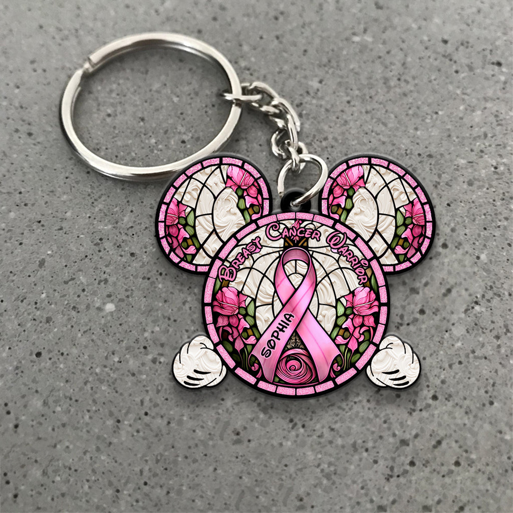 Personalized Breast Cancer Warrior Mouse Keychain Custom Name Gift Keychain GradoCreations