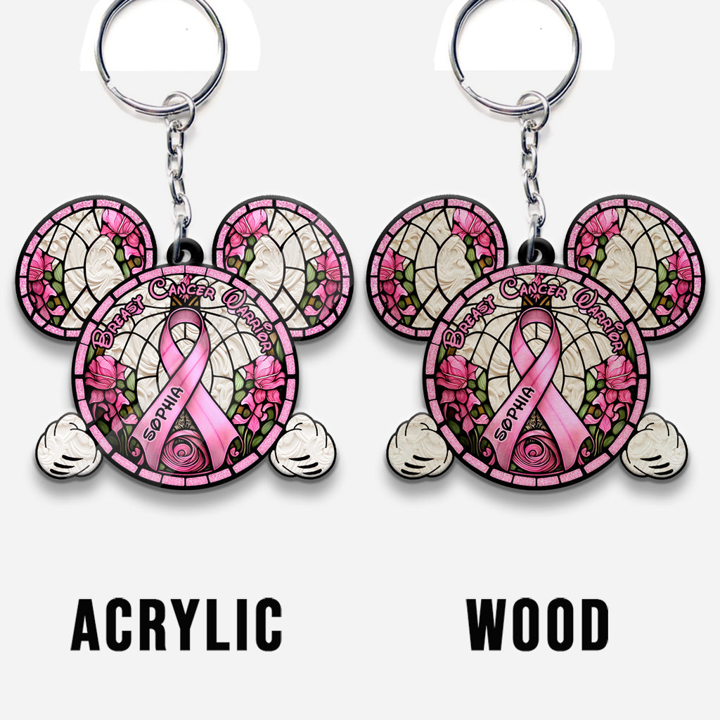 Personalized Breast Cancer Warrior Mouse Keychain Custom Name Gift Keychain GradoCreations