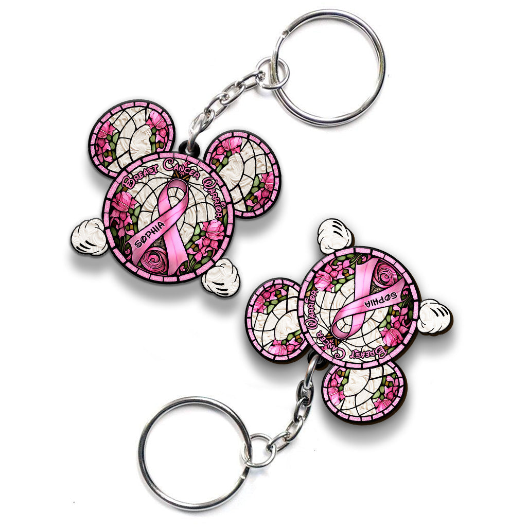 Personalized Breast Cancer Warrior Mouse Keychain Custom Name Gift Keychain GradoCreations