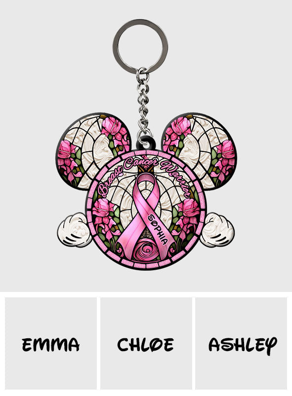 Personalized Breast Cancer Warrior Mouse Keychain Custom Name Gift Keychain GradoCreations