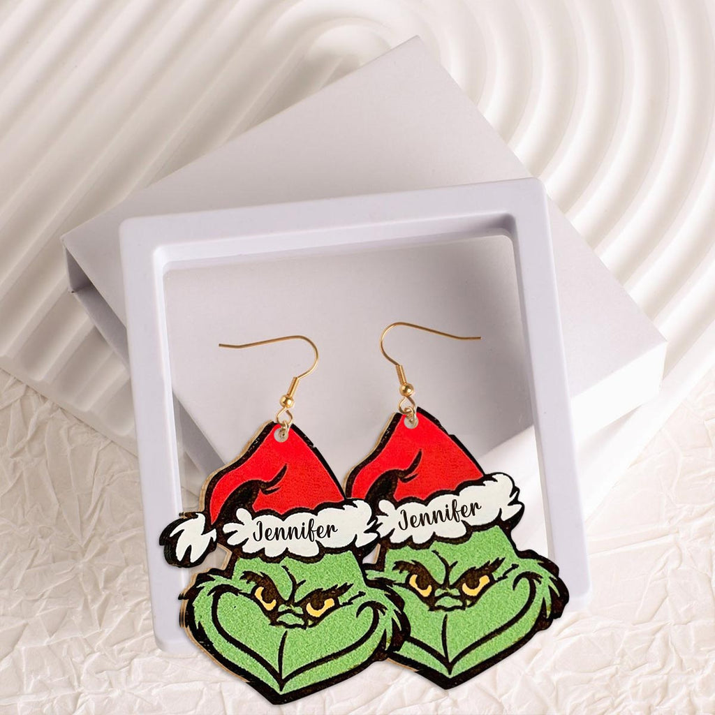 Personalized Wooden Christmas Earrings Custom Grinch Design Gift Wooden Earrings GradoCreations
