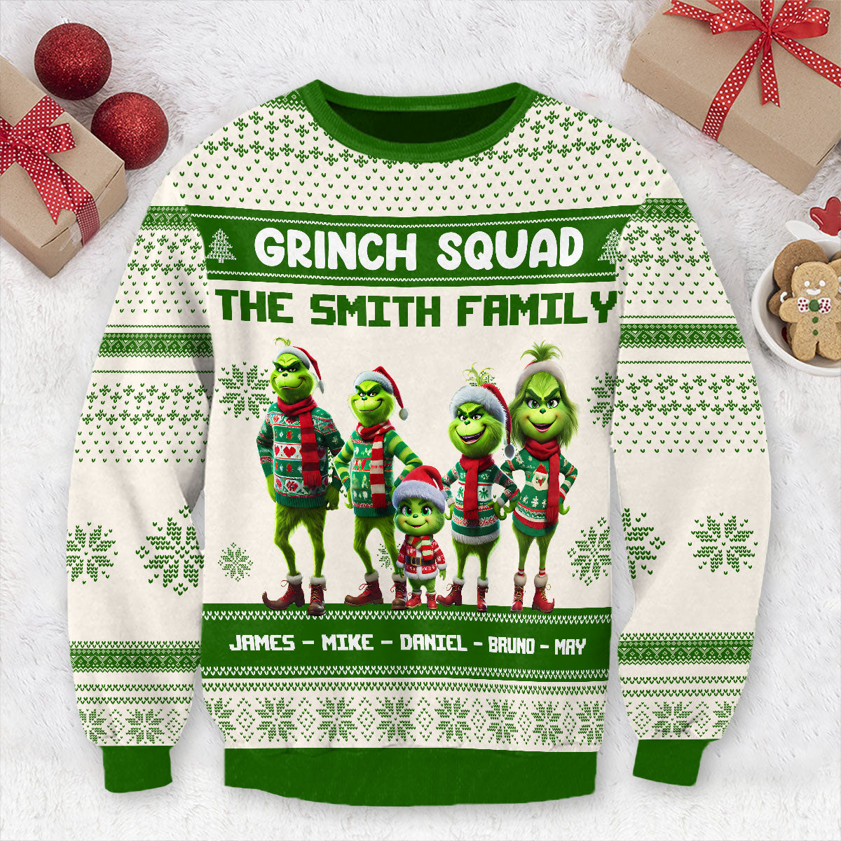 Personalized Grinch Squad Ugly Sweater Family Christmas Gift Ugly Sweater GradoCreations