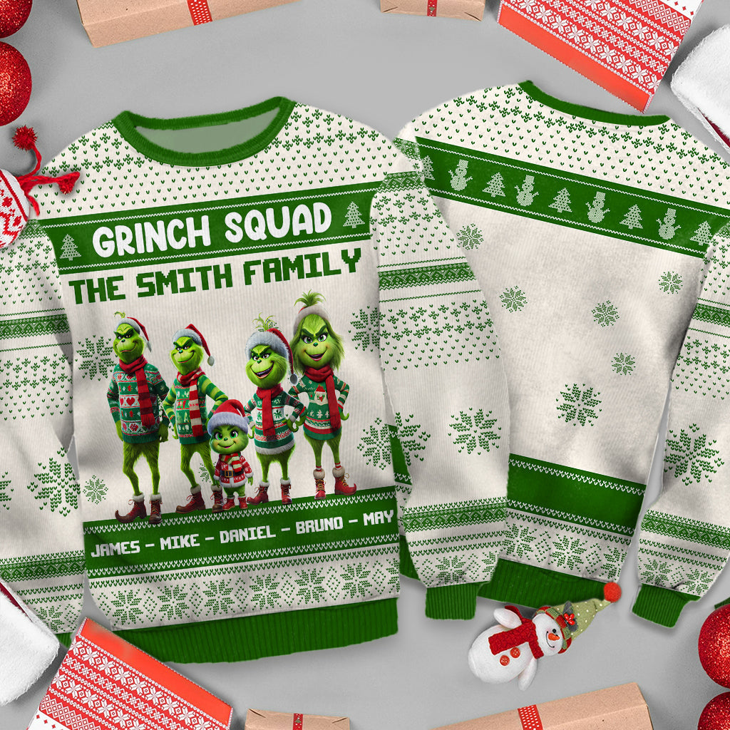 Personalized Grinch Squad Ugly Sweater Family Christmas Gift Ugly Sweater GradoCreations