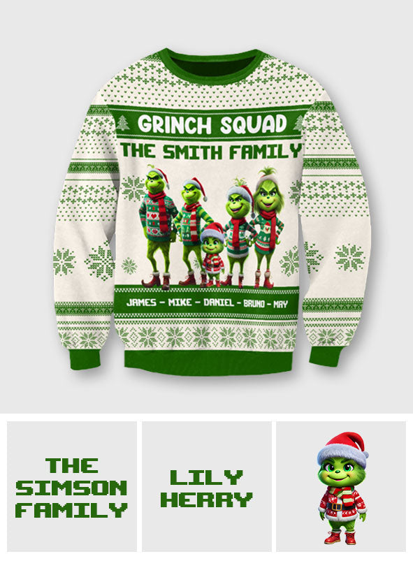Personalized Grinch Squad Ugly Sweater Family Christmas Gift Ugly Sweater GradoCreations