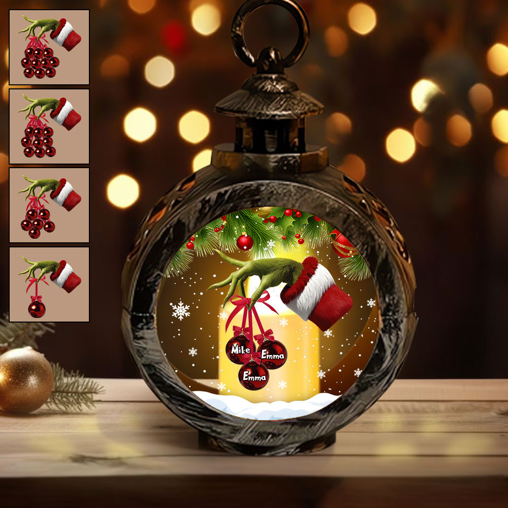 Personalized Christmas Family Lantern with Light Gift Idea Round Lantern With Light GradoCreations