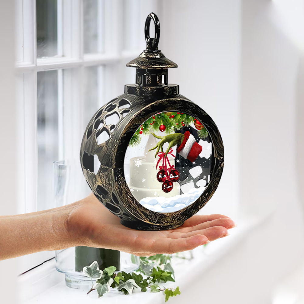 Personalized Christmas Family Lantern with Light Gift Idea Round Lantern With Light GradoCreations