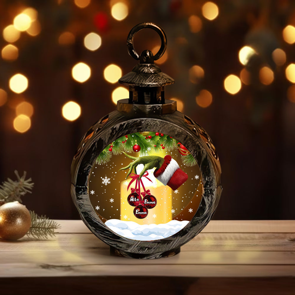 Personalized Christmas Family Lantern with Light Gift Idea Round Lantern With Light GradoCreations