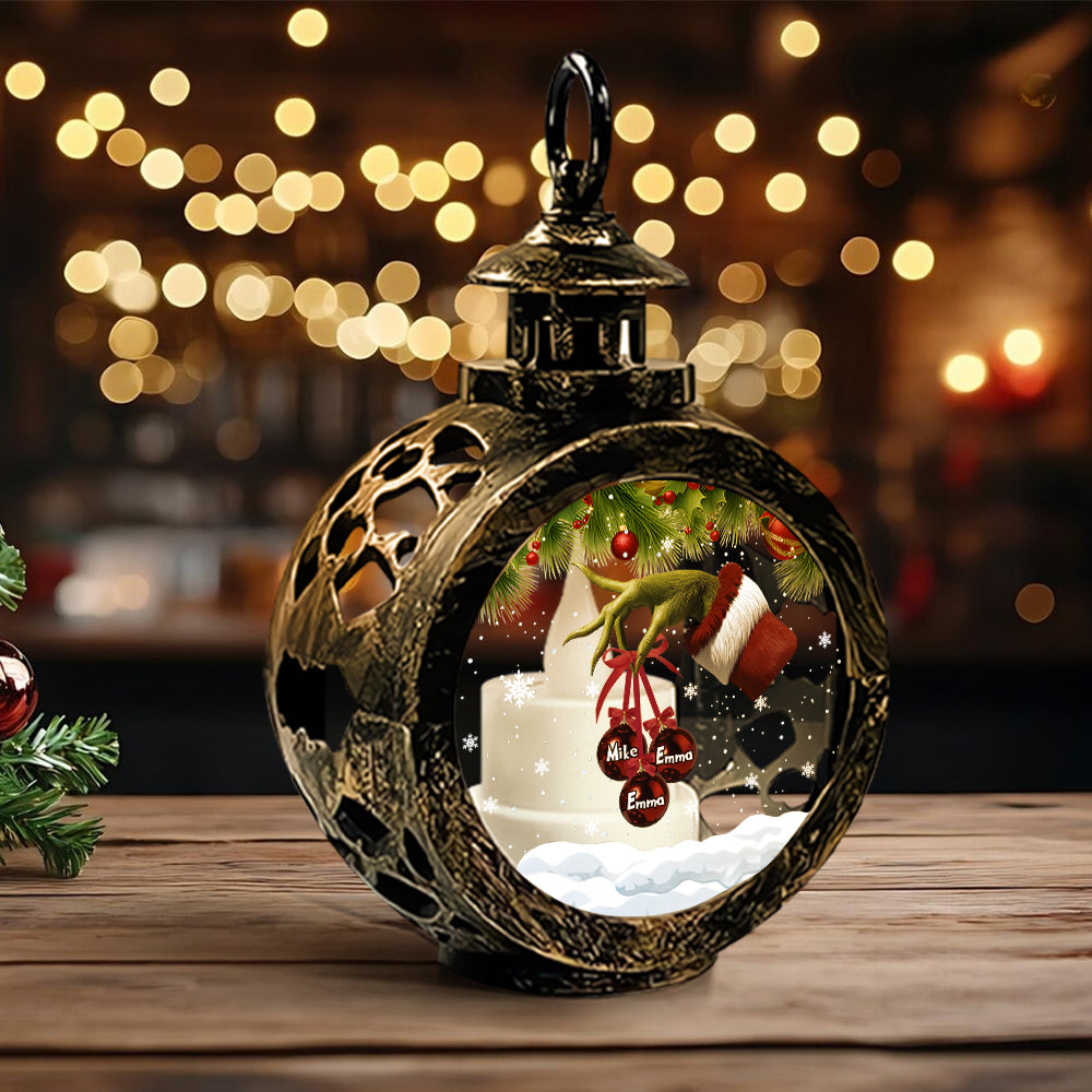 Personalized Christmas Family Lantern with Light Gift Idea Round Lantern With Light GradoCreations