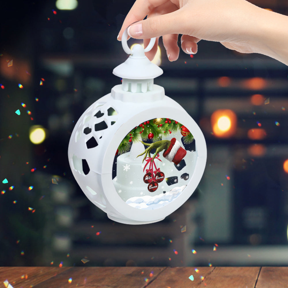 Personalized Christmas Family Lantern with Light Gift Idea Round Lantern With Light GradoCreations