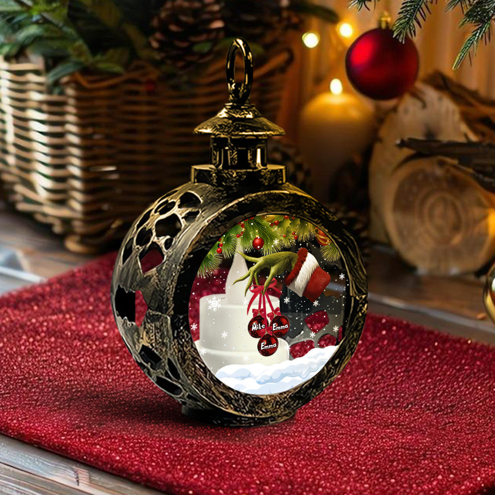 Personalized Christmas Family Lantern with Light Gift Idea Round Lantern With Light GradoCreations