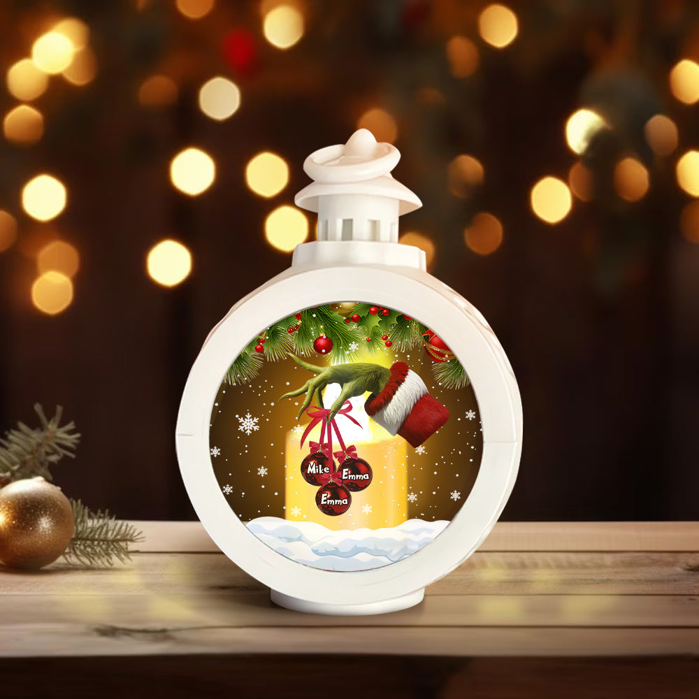 Personalized Christmas Family Lantern with Light Gift Idea Round Lantern With Light GradoCreations