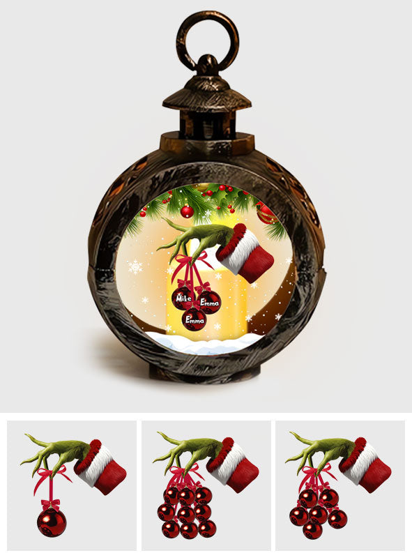 Personalized Christmas Family Lantern with Light Gift Idea Round Lantern With Light GradoCreations