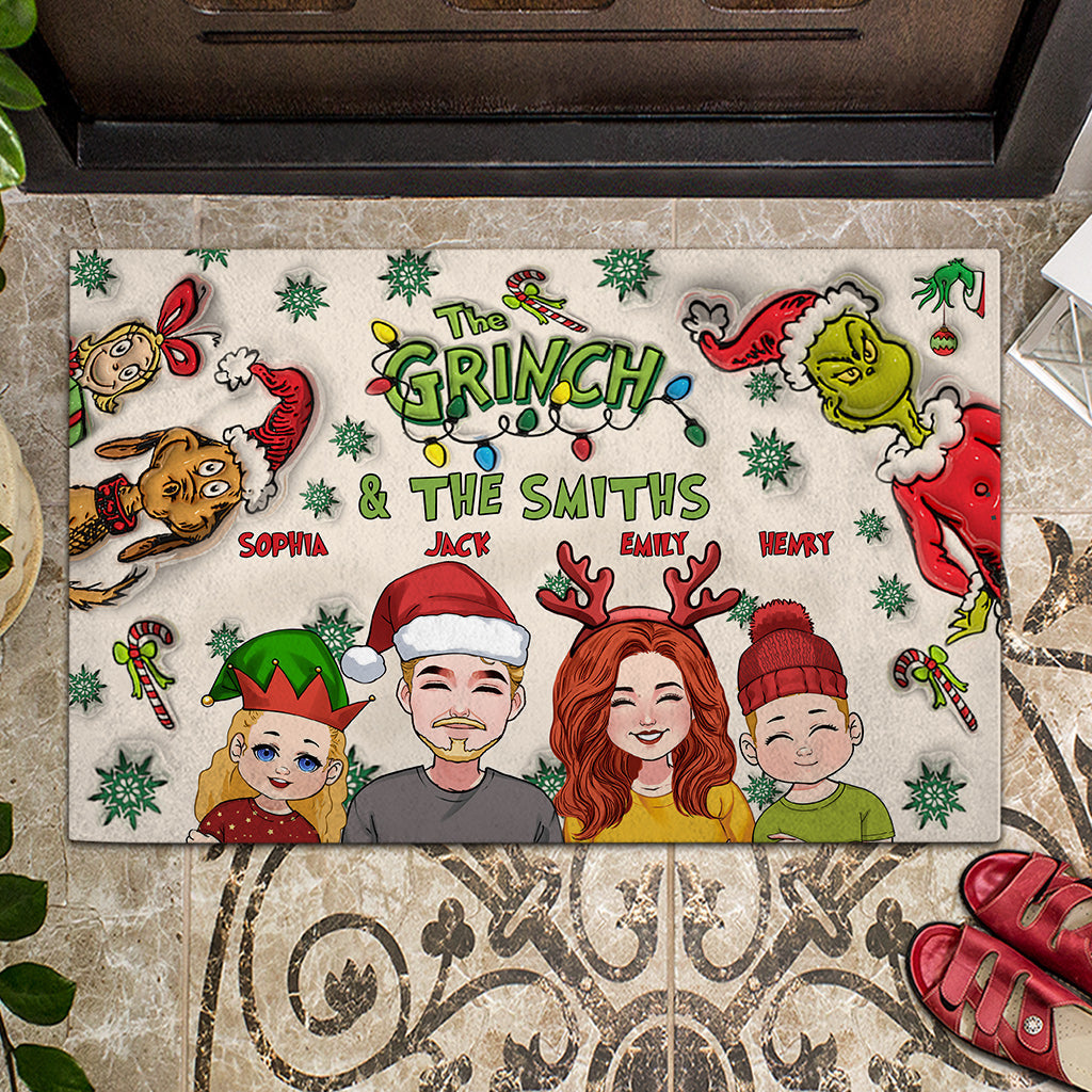 Personalized Grinch Family Doormat Custom Holiday Decor Doormat GradoCreations