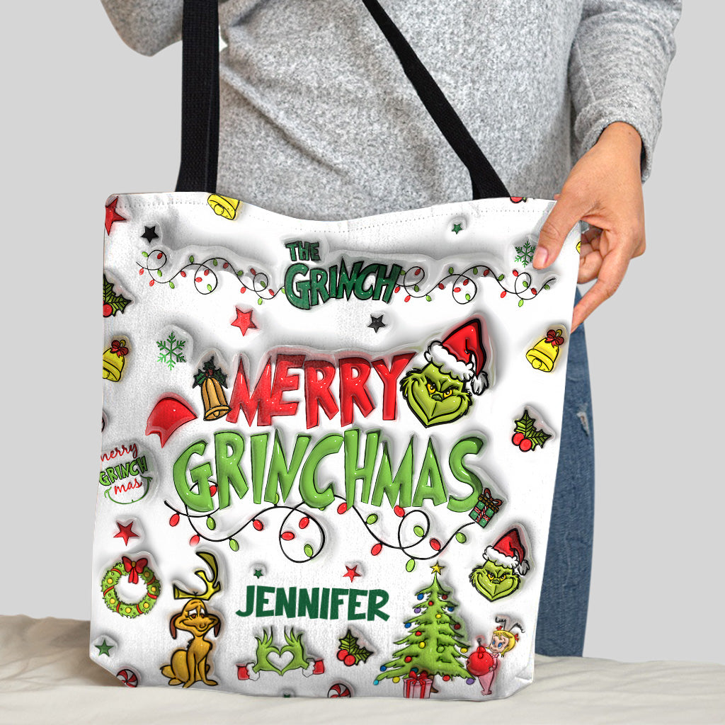 Personalized Grinch Christmas Tote Bag Custom Name Gift Tote Bag GradoCreations