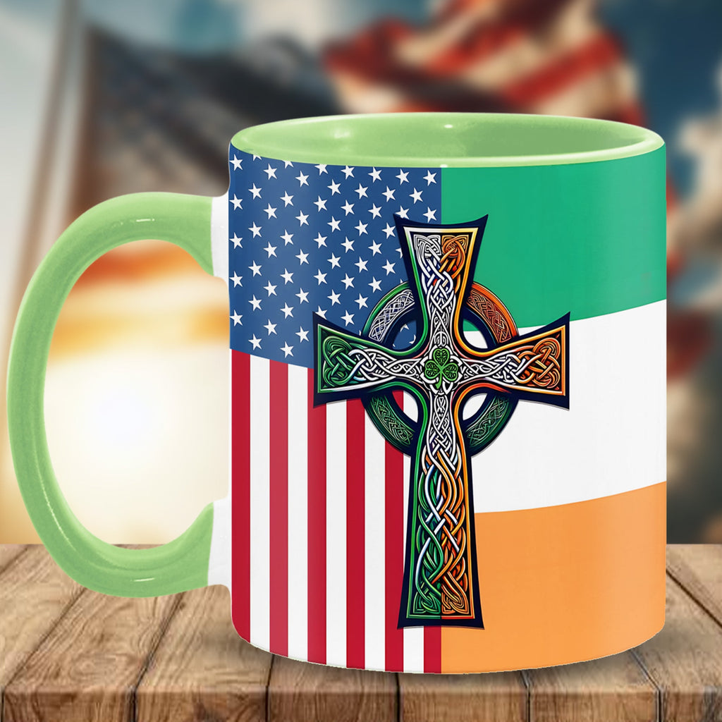 Personalized Irish-American Celtic Cross Accent Mug Gift GradoCreations