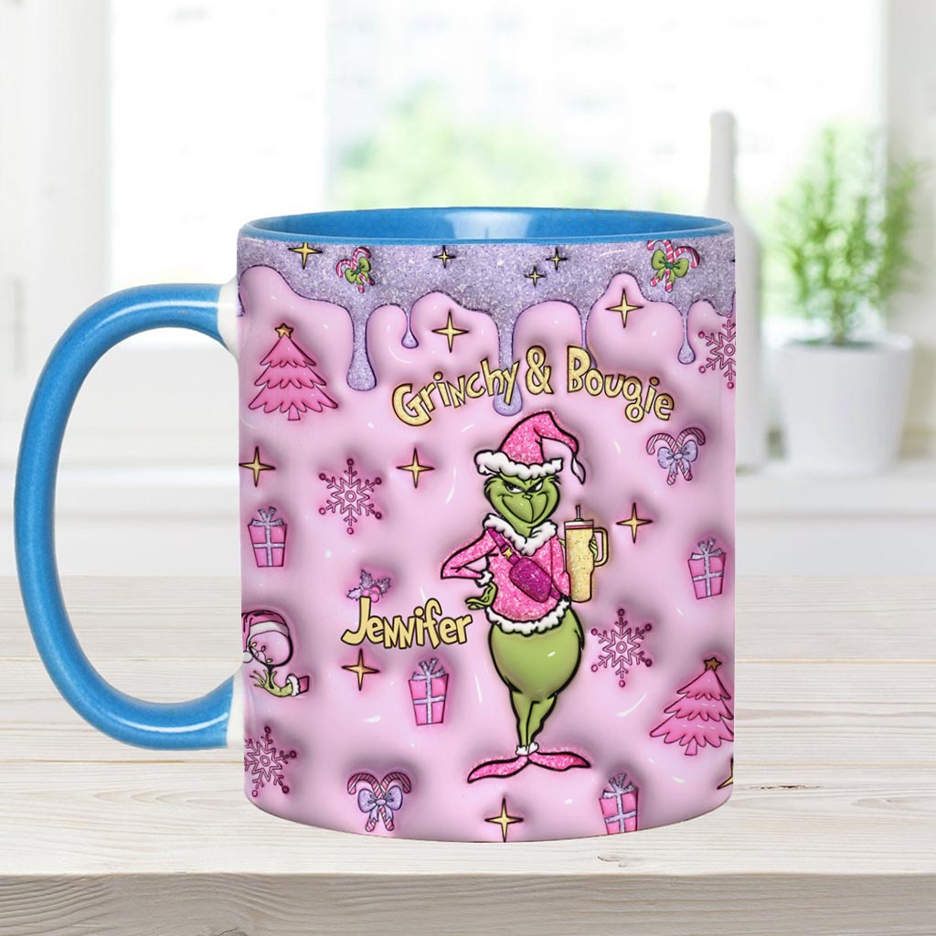 Personalized Grinchy & Bougie Accent Mug Custom Name Gift for Christmas Accent Mug GradoCreations