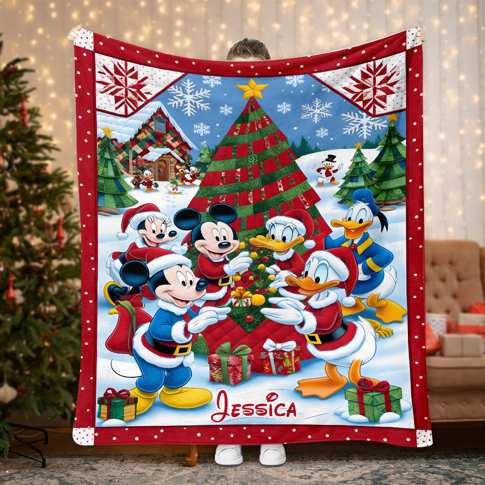 Personalized Merry Christmas Mouse Blanket Soft Flannel Gift Blanket GradoCreations