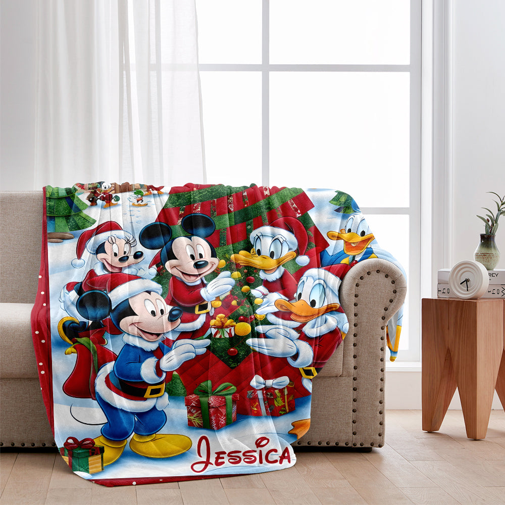 Personalized Merry Christmas Mouse Blanket Soft Flannel Gift Blanket GradoCreations