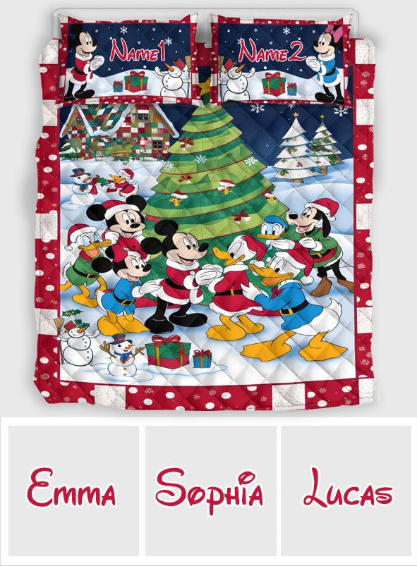Personalized Christmas Mouse Quilt Set Custom Names Gift Quilt Set GradoCreations