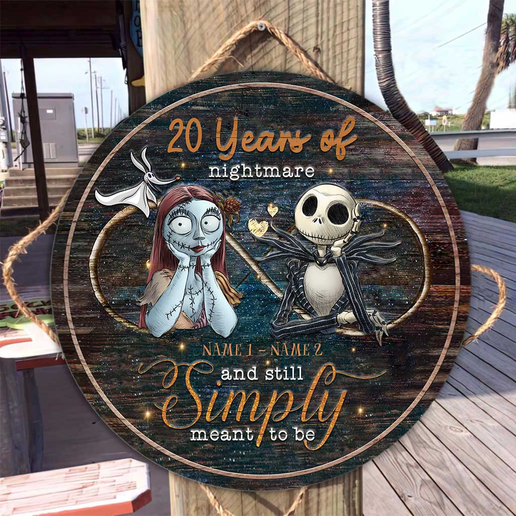 Personalized Nightmare Before Christmas Round Wood Sign for Couples Round Wood Sign GradoCreations