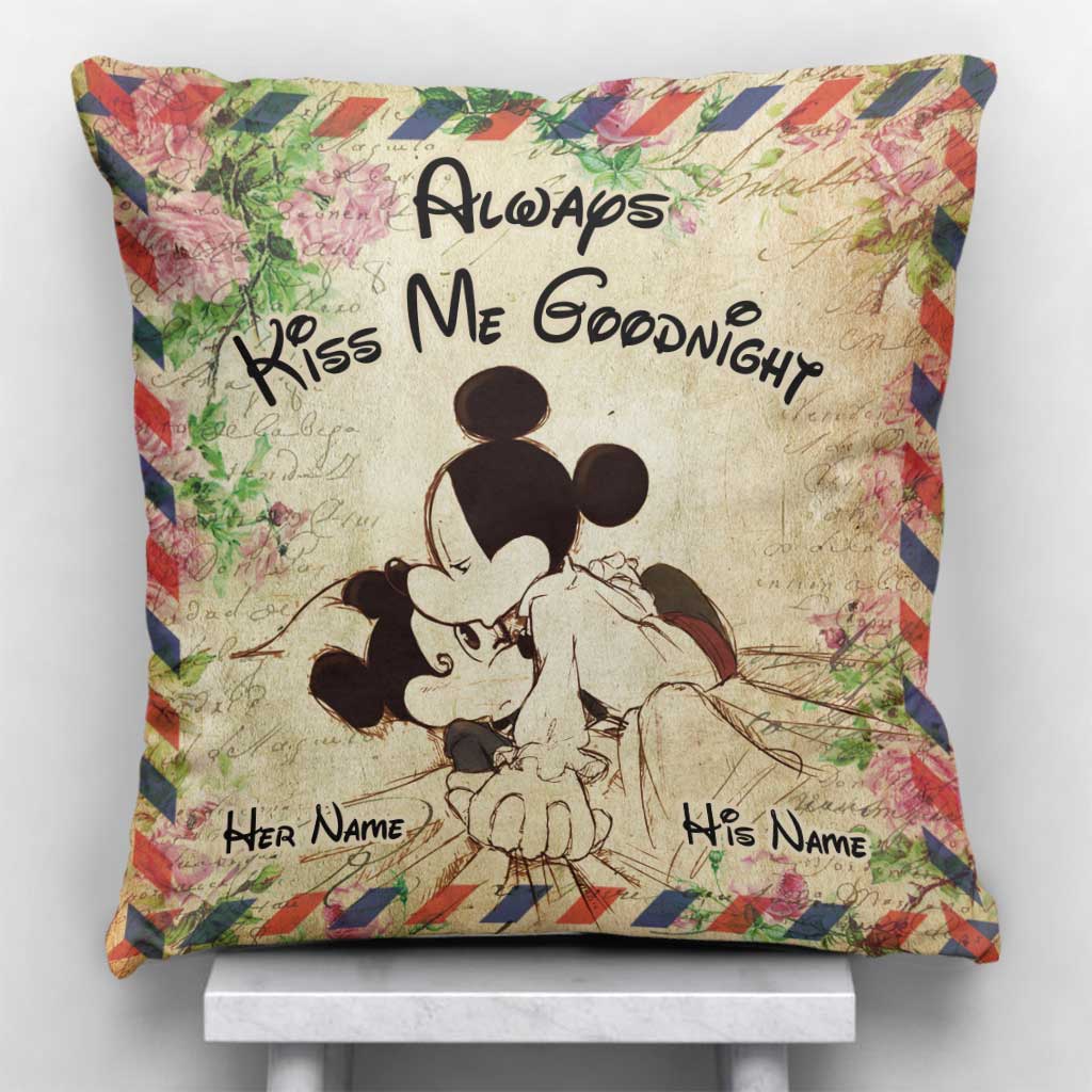 Personalized Always Kiss Me Goodnight Mouse Pillow Custom Name Gift for Couples Throw Pillow GradoCreations