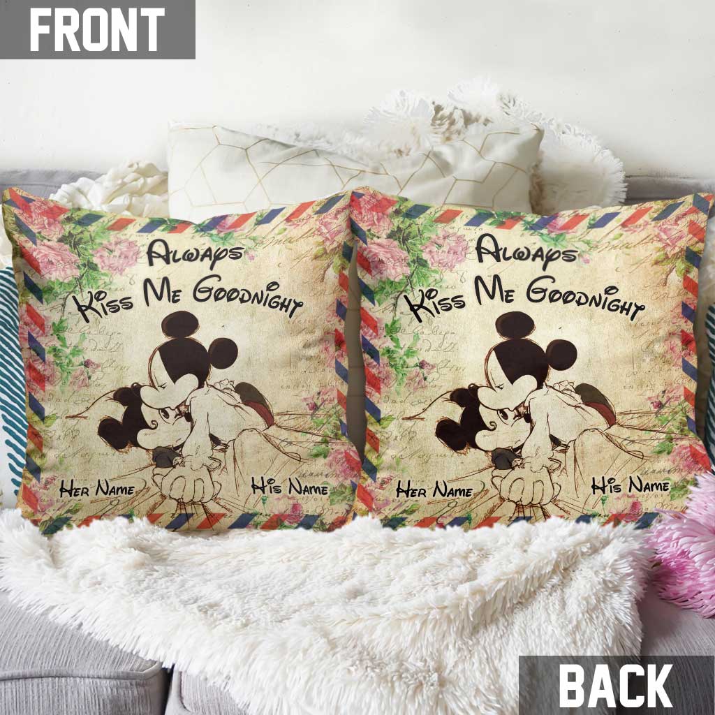 Personalized Always Kiss Me Goodnight Mouse Pillow Custom Name Gift for Couples Throw Pillow GradoCreations