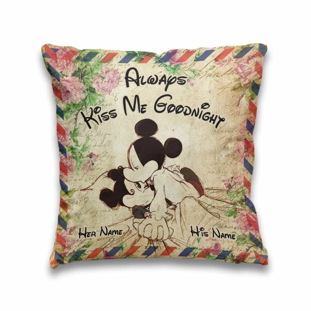 Personalized Always Kiss Me Goodnight Mouse Pillow Custom Name Gift for Couples Throw Pillow GradoCreations