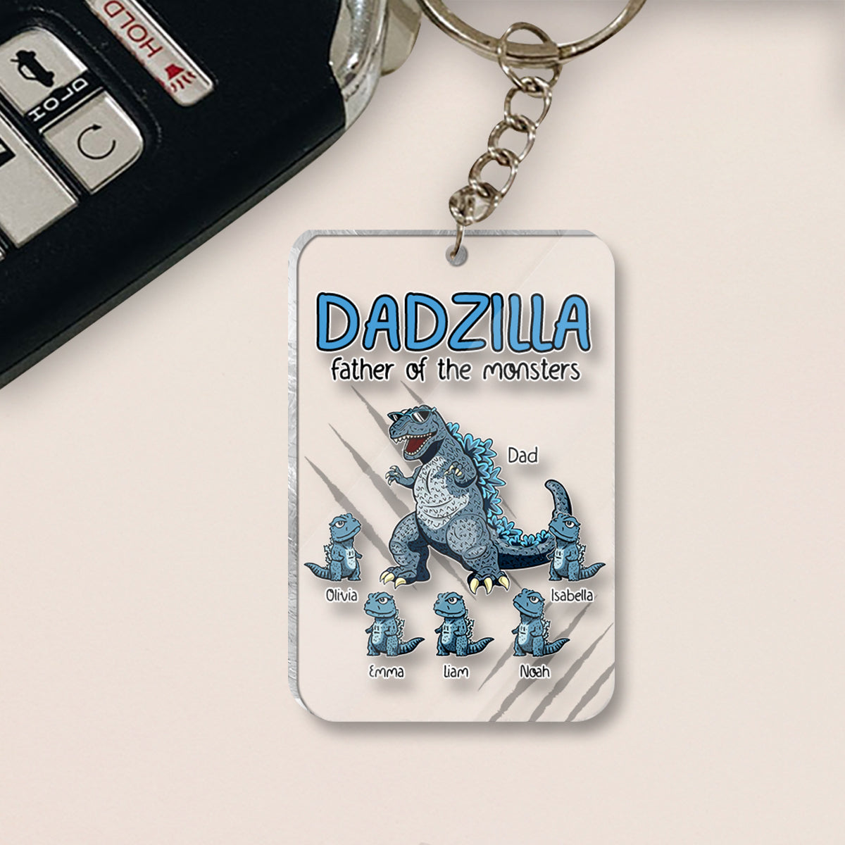 Personalized Dadzilla Keychain Custom Name Gift for Dad One-sided Keychain GradoCreations