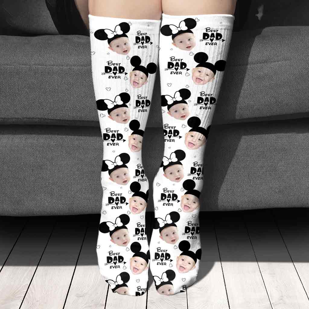 Personalized Best Dad Ever Mouse Socks Custom Photo Gift Socks GradoCreations
