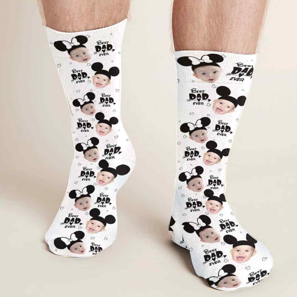 Personalized Best Dad Ever Mouse Socks Custom Photo Gift Socks GradoCreations