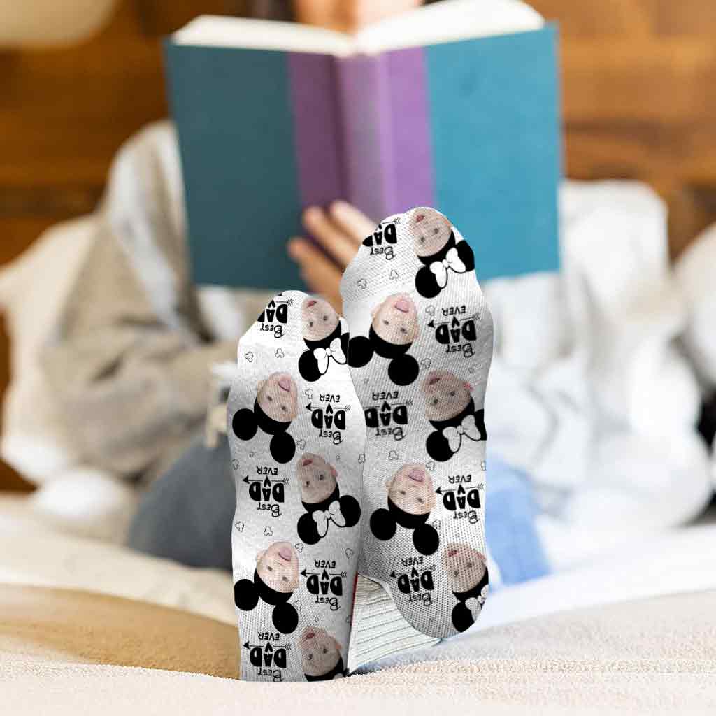 Personalized Best Dad Ever Mouse Socks Custom Photo Gift Socks GradoCreations