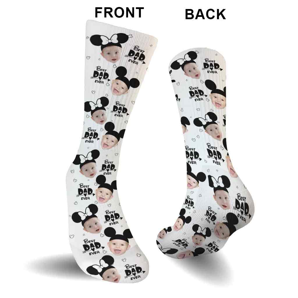 Personalized Best Dad Ever Mouse Socks Custom Photo Gift Socks GradoCreations