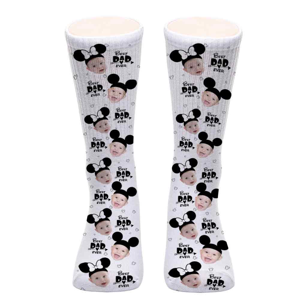 Personalized Best Dad Ever Mouse Socks Custom Photo Gift Socks GradoCreations
