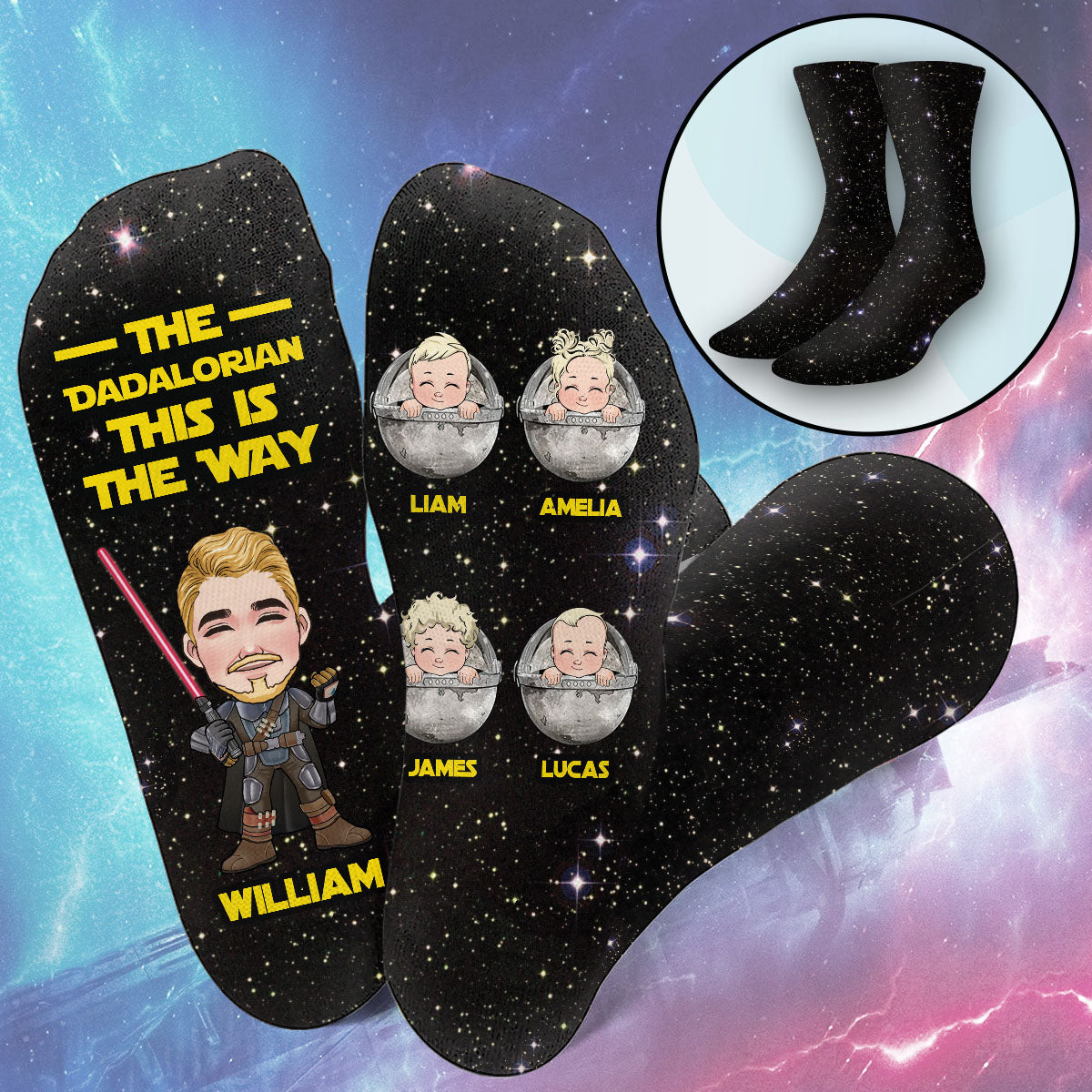 Personalized Star Wars Themed Socks Custom Name Gift for Dad Socks GradoCreations