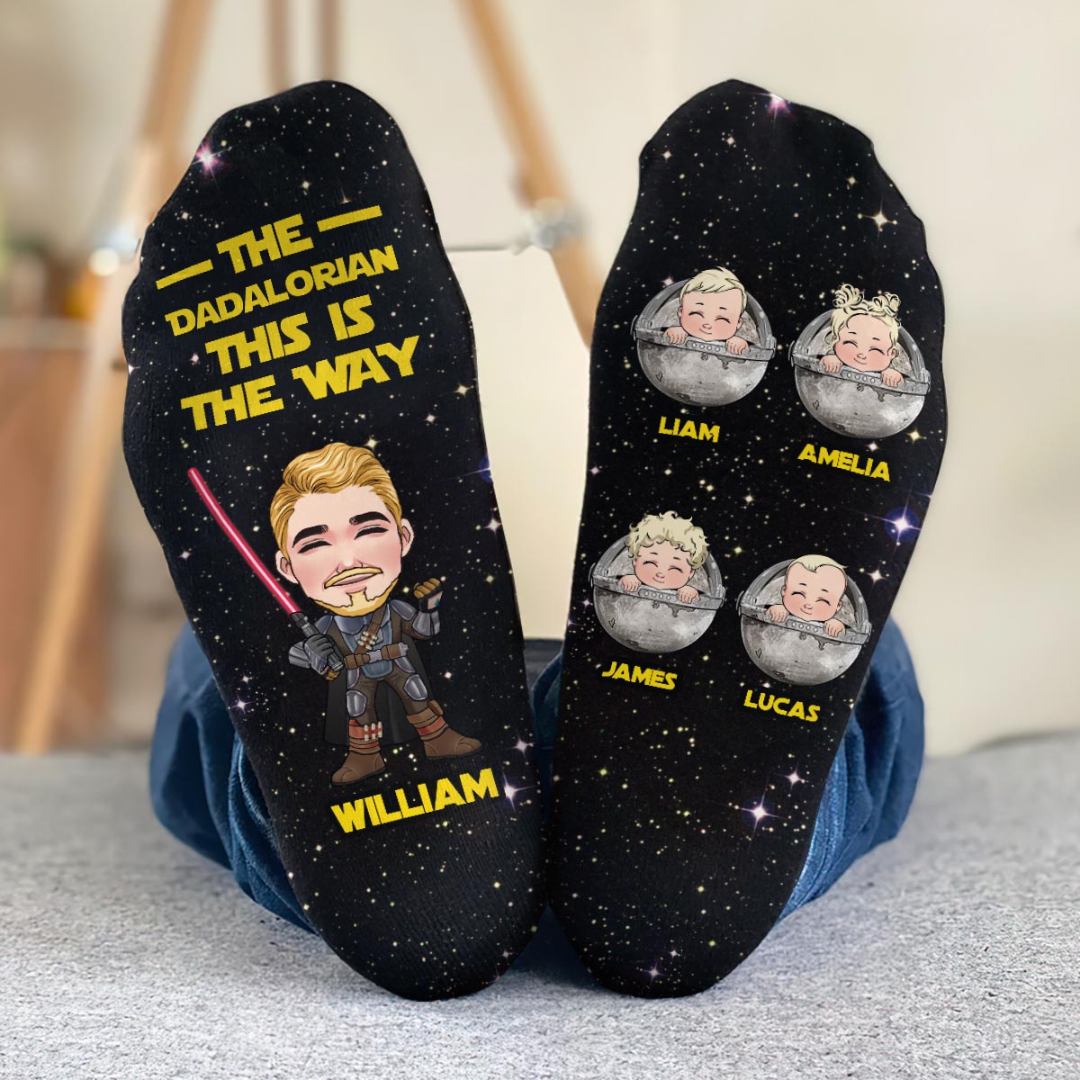 Personalized Star Wars Themed Socks Custom Name Gift for Dad Socks GradoCreations