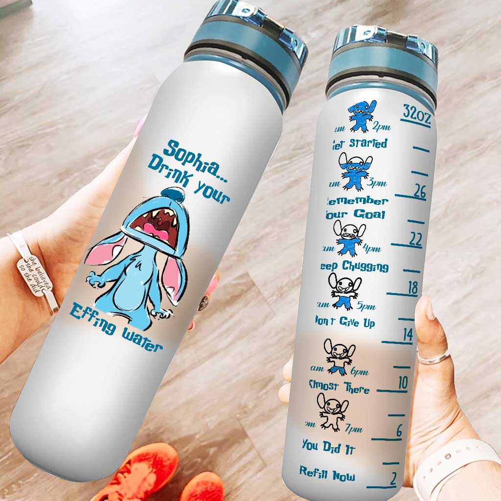Personalized Ohana Water Tracker Bottle with Time Markers for Kids Water Tracker Bottle GradoCreations