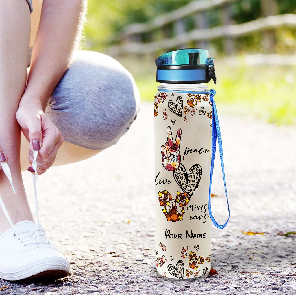 Personalized Peace Love Mouse Ears Water Tracker Bottle - 32oz Custom Name Gift Water Tracker Bottle GradoCreations