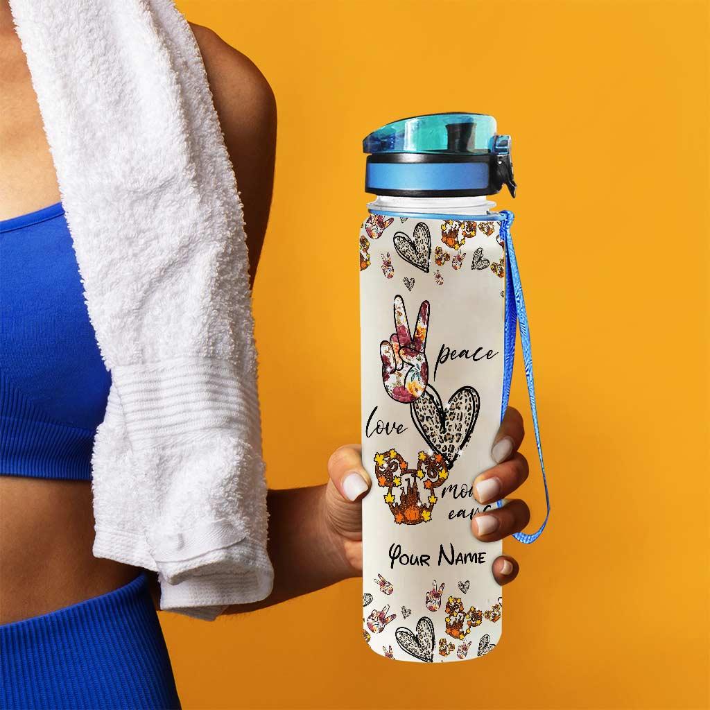 Personalized Peace Love Mouse Ears Water Tracker Bottle - 32oz Custom Name Gift Water Tracker Bottle GradoCreations