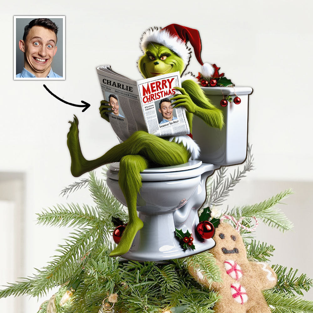 Personalized Christmas Tree Topper with Grinch Design for Holiday Decor Tree Topper GradoCreations