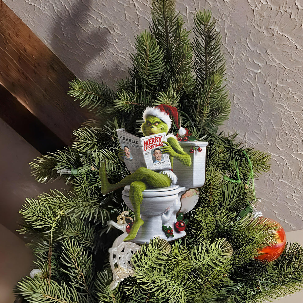Personalized Christmas Tree Topper with Grinch Design for Holiday Decor Tree Topper GradoCreations