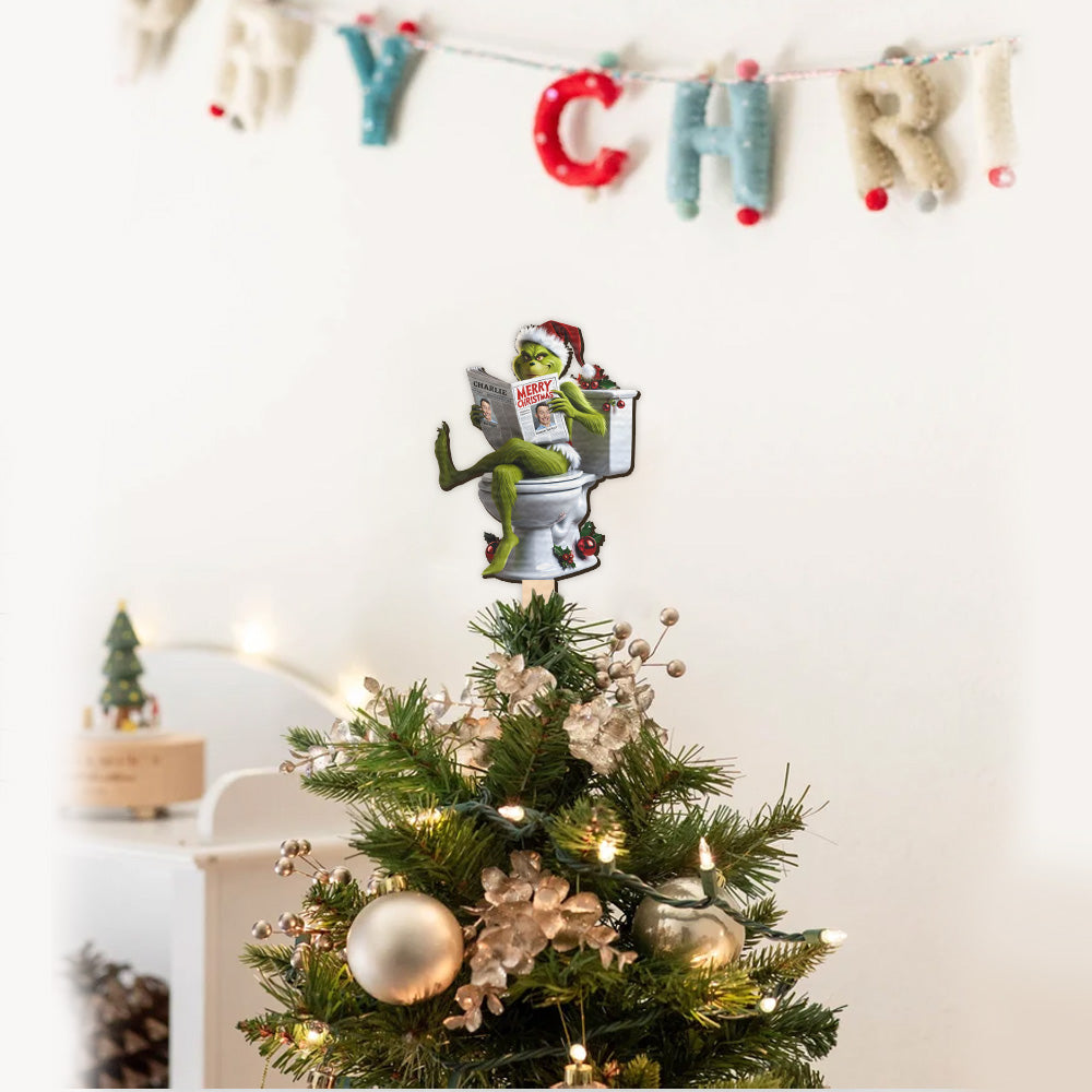 Personalized Christmas Tree Topper with Grinch Design for Holiday Decor Tree Topper GradoCreations