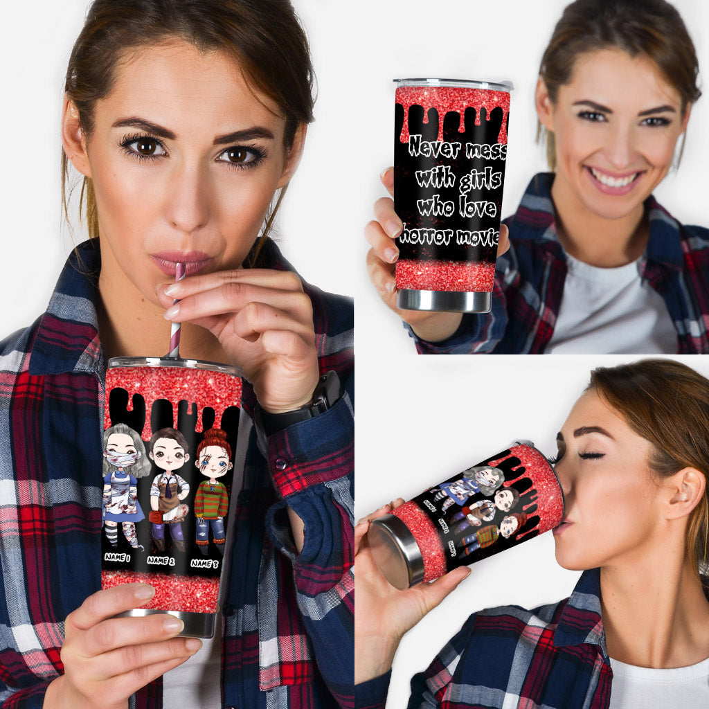 Personalized Horror Movie Bestie Tumbler Custom Names Gift Tumbler GradoCreations