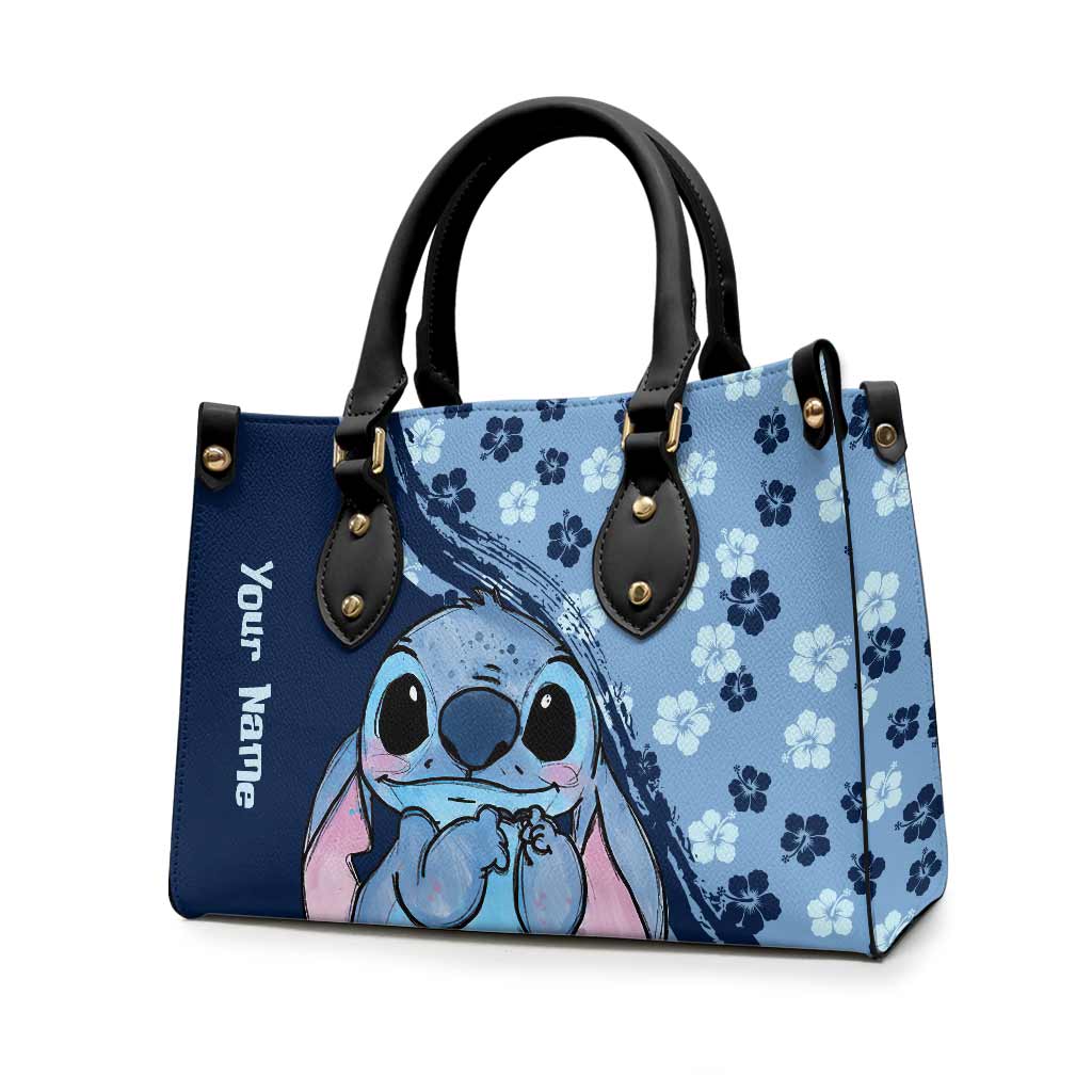 Personalized Leather Handbag with Custom Name Floral Design Leather Handbag GradoCreations
